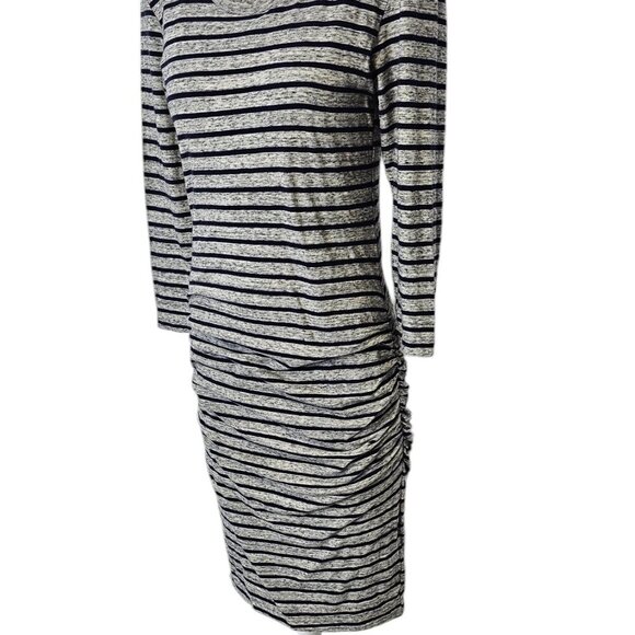 Standard James Perse Estilo Ruched Dress Size 3 Striped 3/4 Sleeve Cotton - Picture 5 of 8